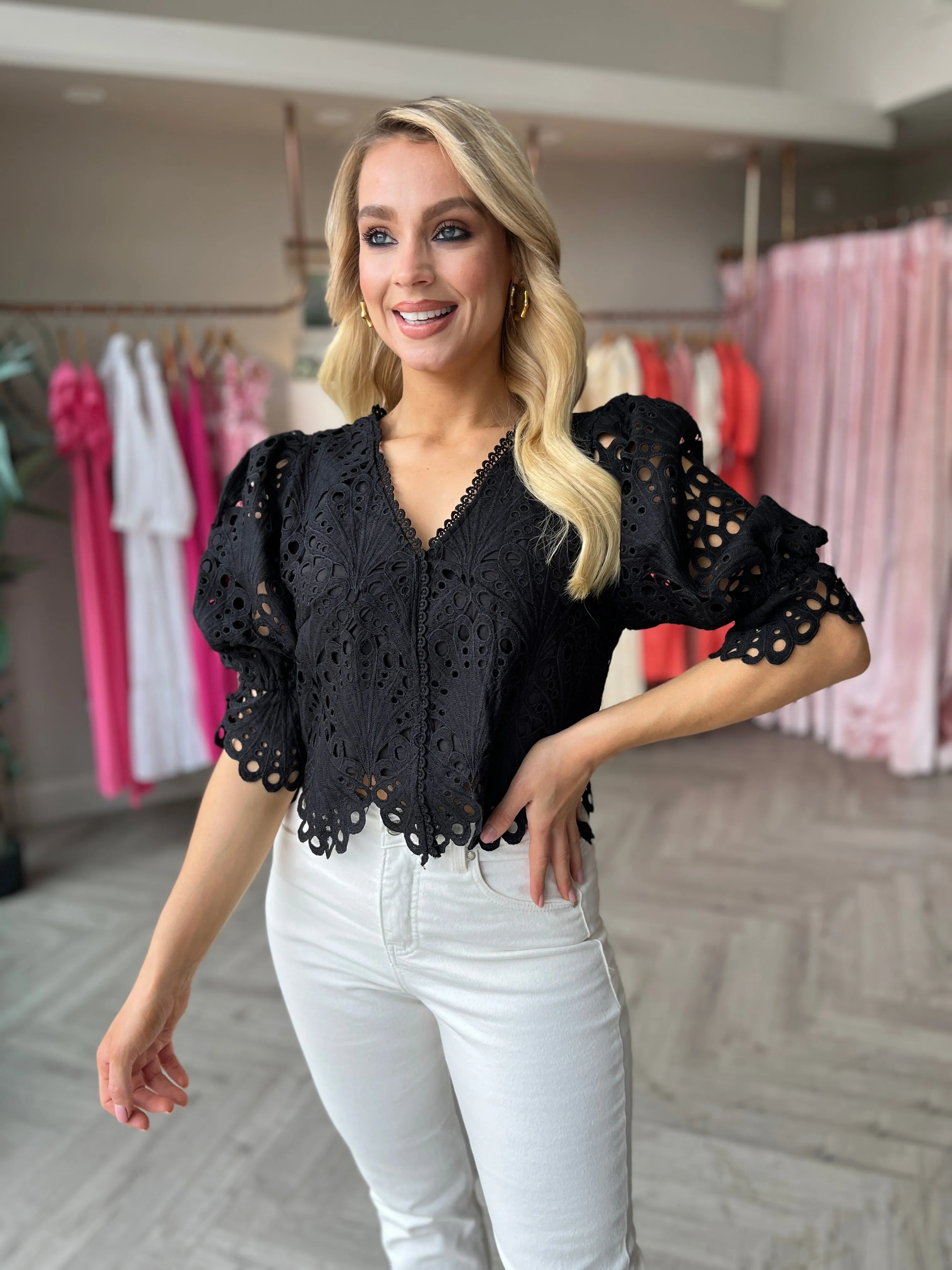 Lace Cropped Top Black