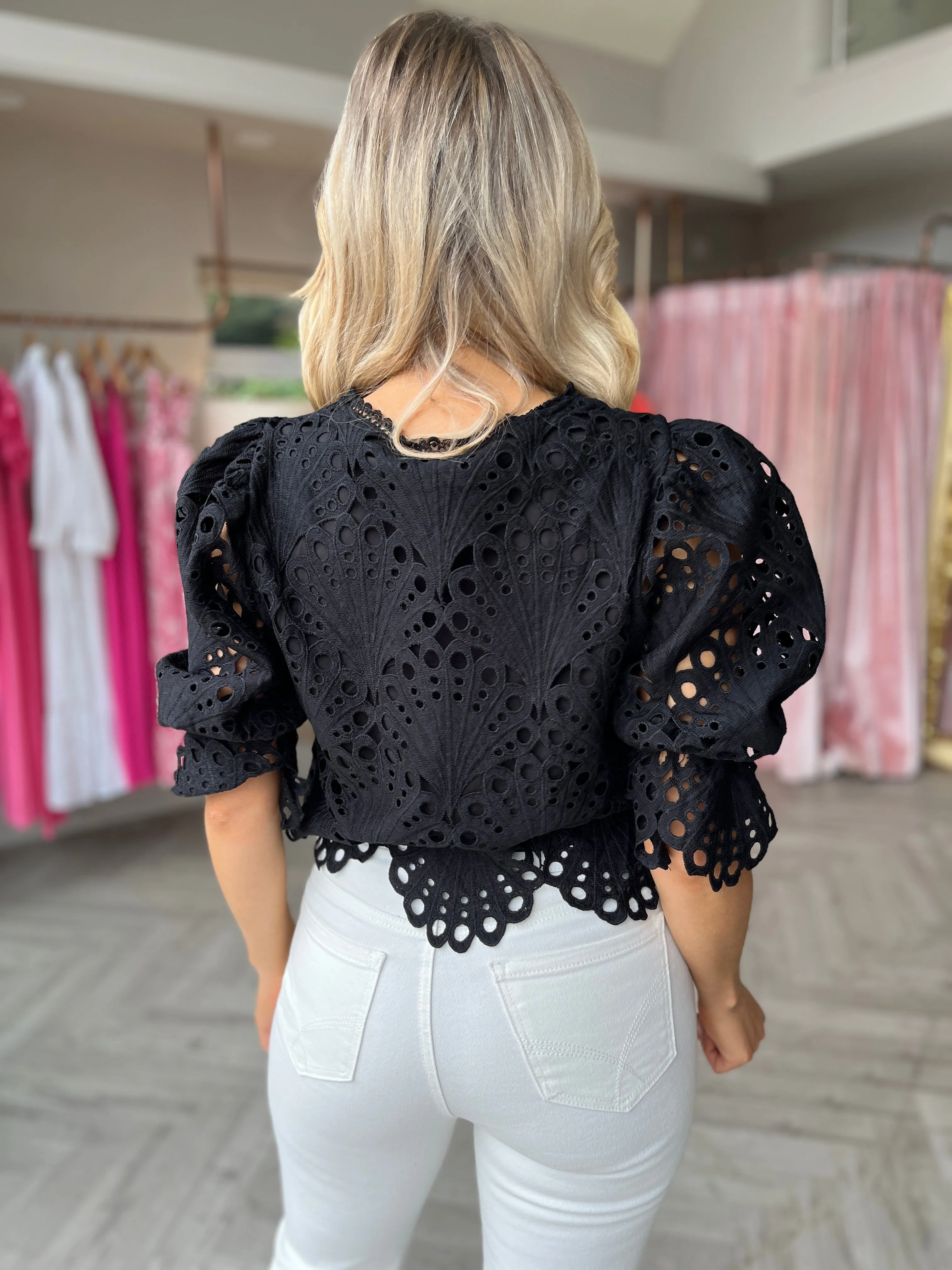 Lace Cropped Top Black