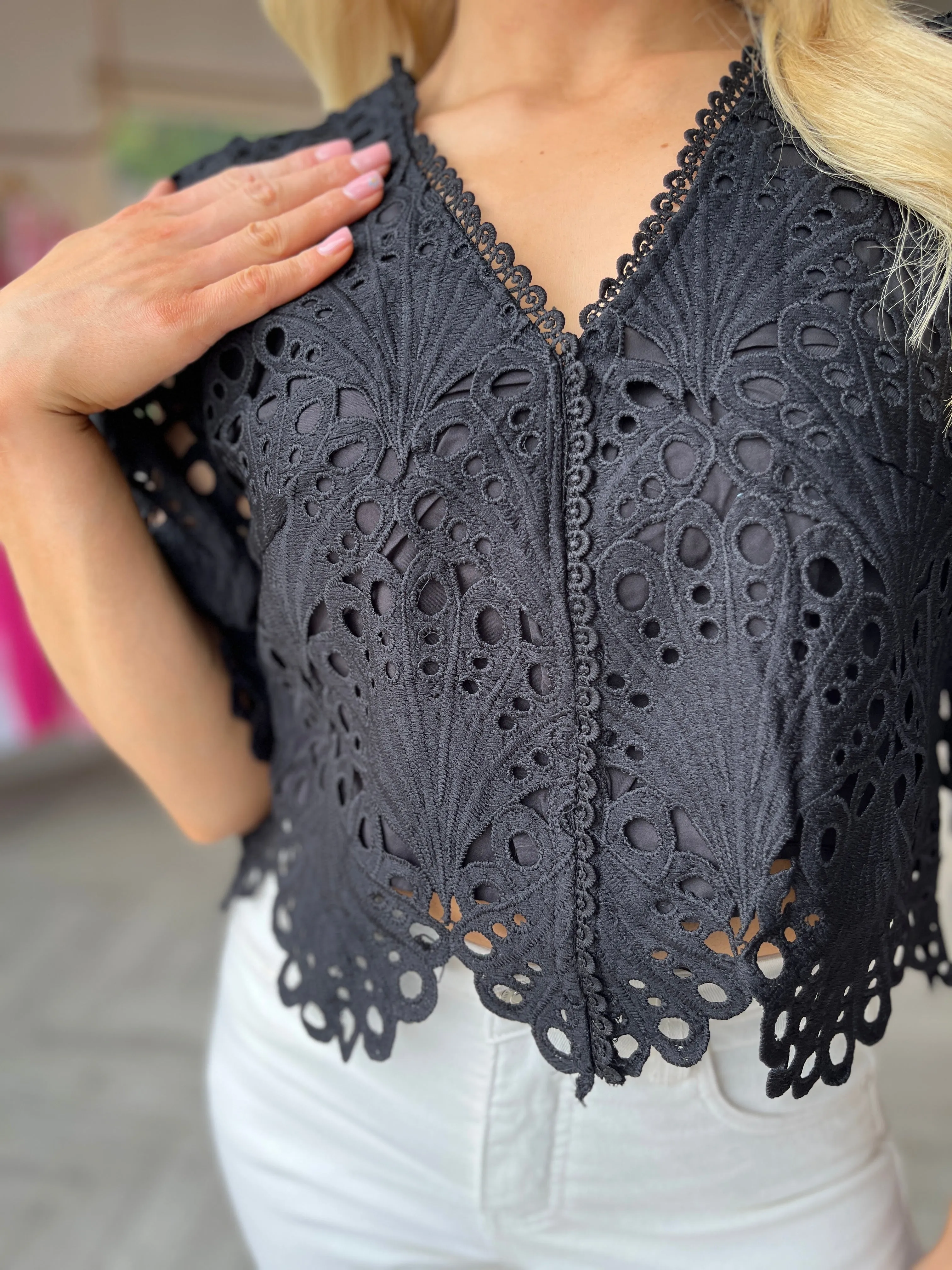 Lace Cropped Top Black