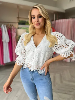 Lace Cropped Top White