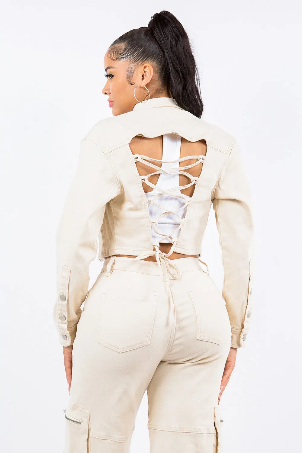 Laced Back Cropped Jacket