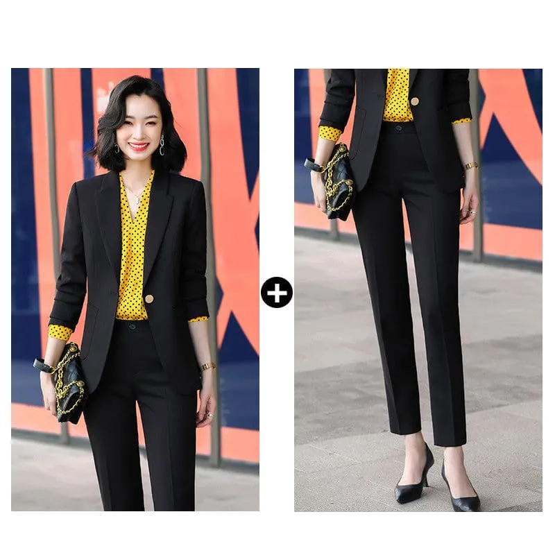 Lapel Collar Side Pocket Single Button Blazer & Tailored Pants