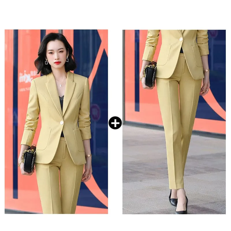 Lapel Collar Side Pocket Single Button Blazer & Tailored Pants