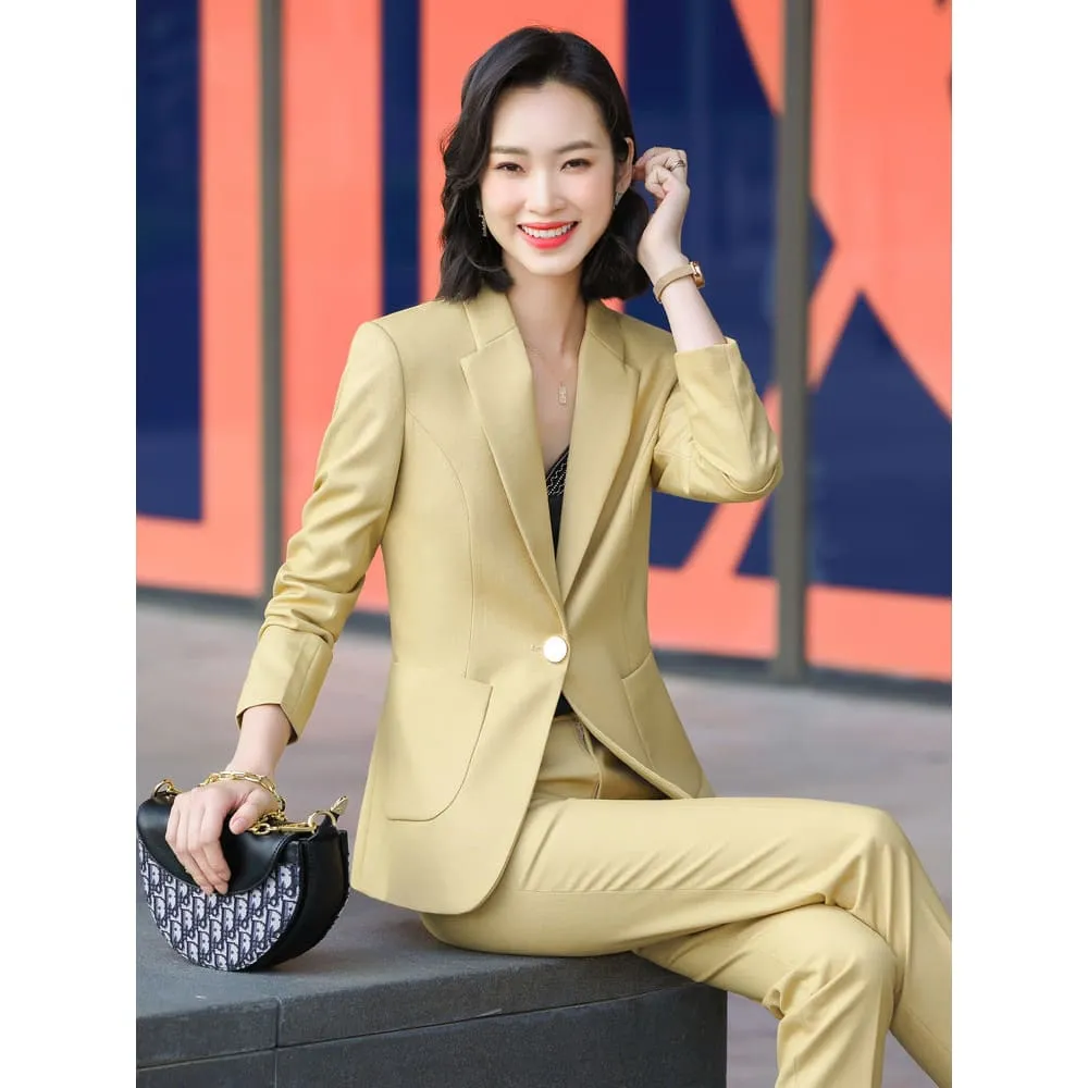 Lapel Collar Side Pocket Single Button Blazer & Tailored Pants