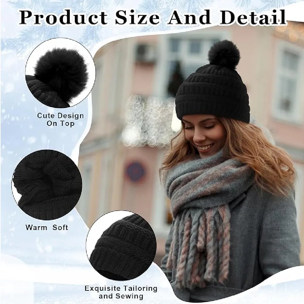 Liitrsh 9 Pcs Women Winter Knitted Beanie Hat with Pompom Bulk Winter Hats