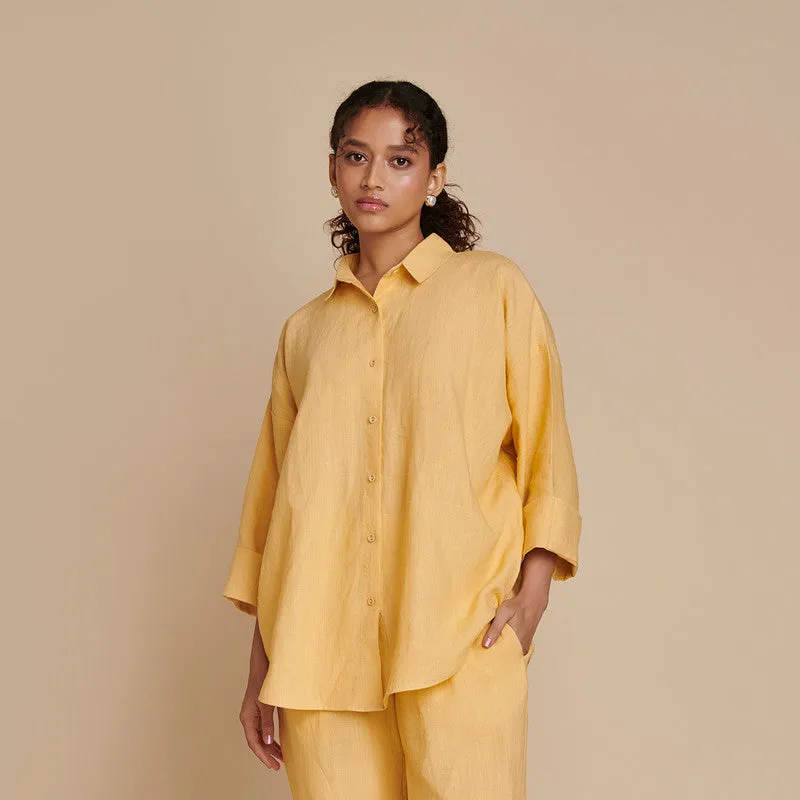 Linen Oversized Flared Shirt for Women | Yellow