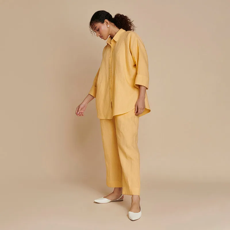 Linen Oversized Flared Shirt for Women | Yellow