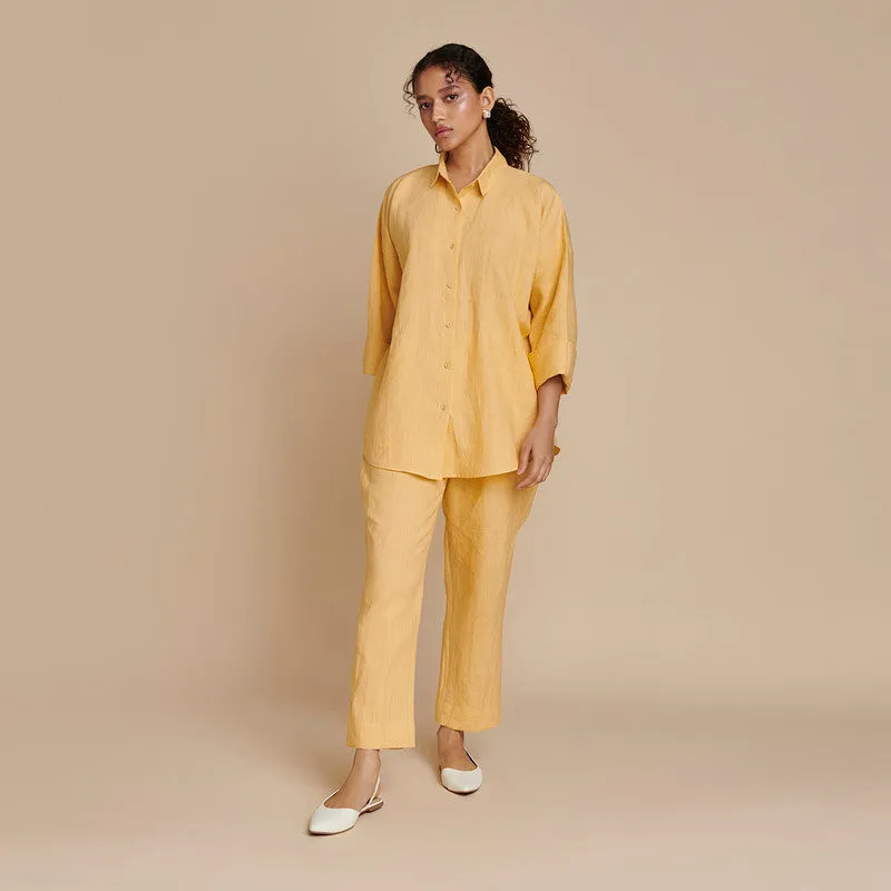 Linen Oversized Flared Shirt for Women | Yellow