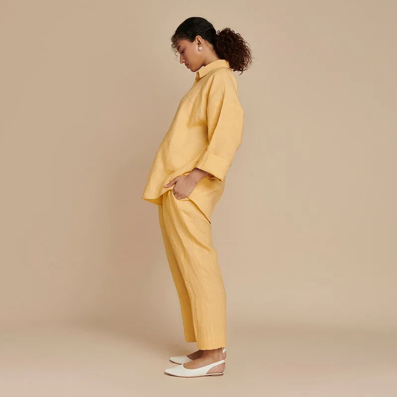 Linen Oversized Flared Shirt for Women | Yellow