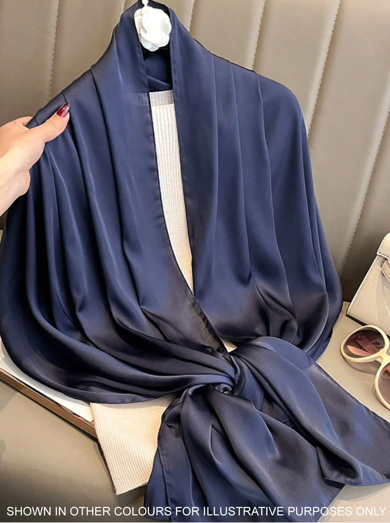 LONG PLAIN STEEL BLUE SATIN SCARF SHAWL WRAP