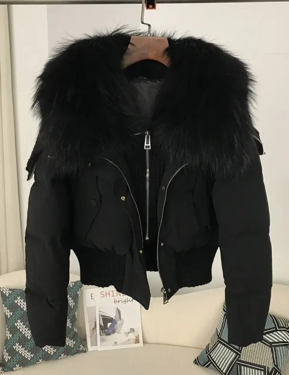 Luxe Warmth: Short women's duck down jacket with Natural fur - Stylish Winter Comfort