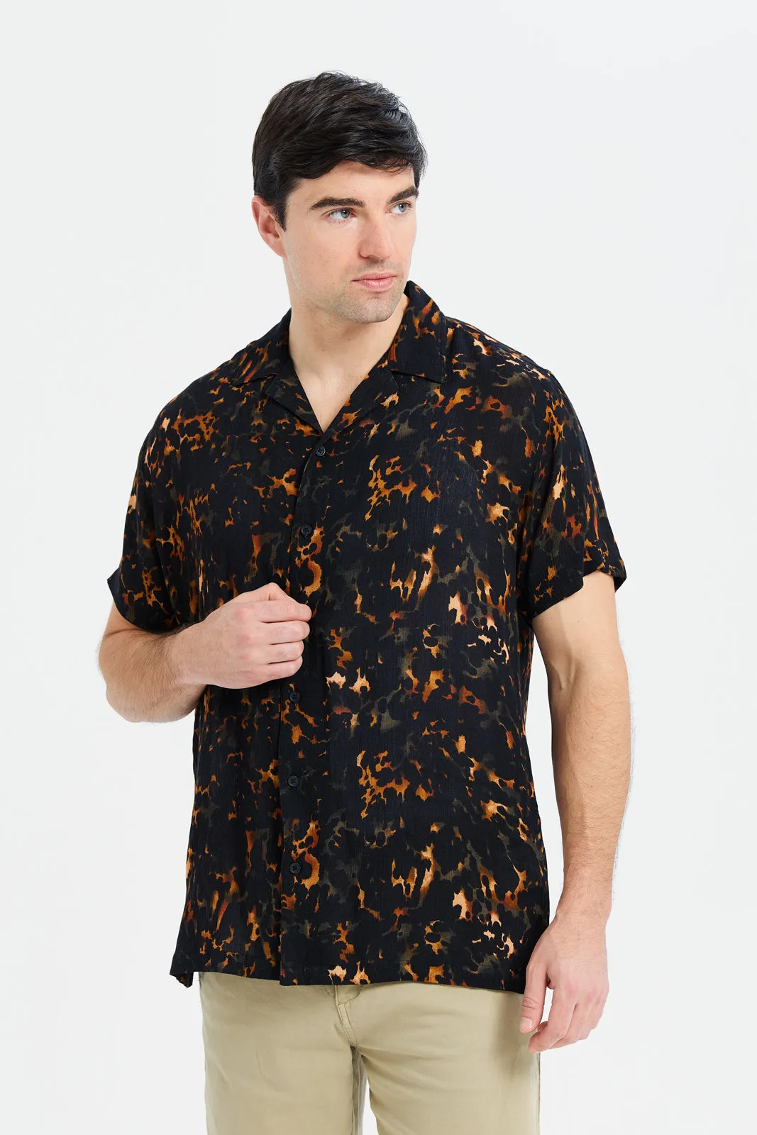 Men Black Dawn Print Crepe Shirt