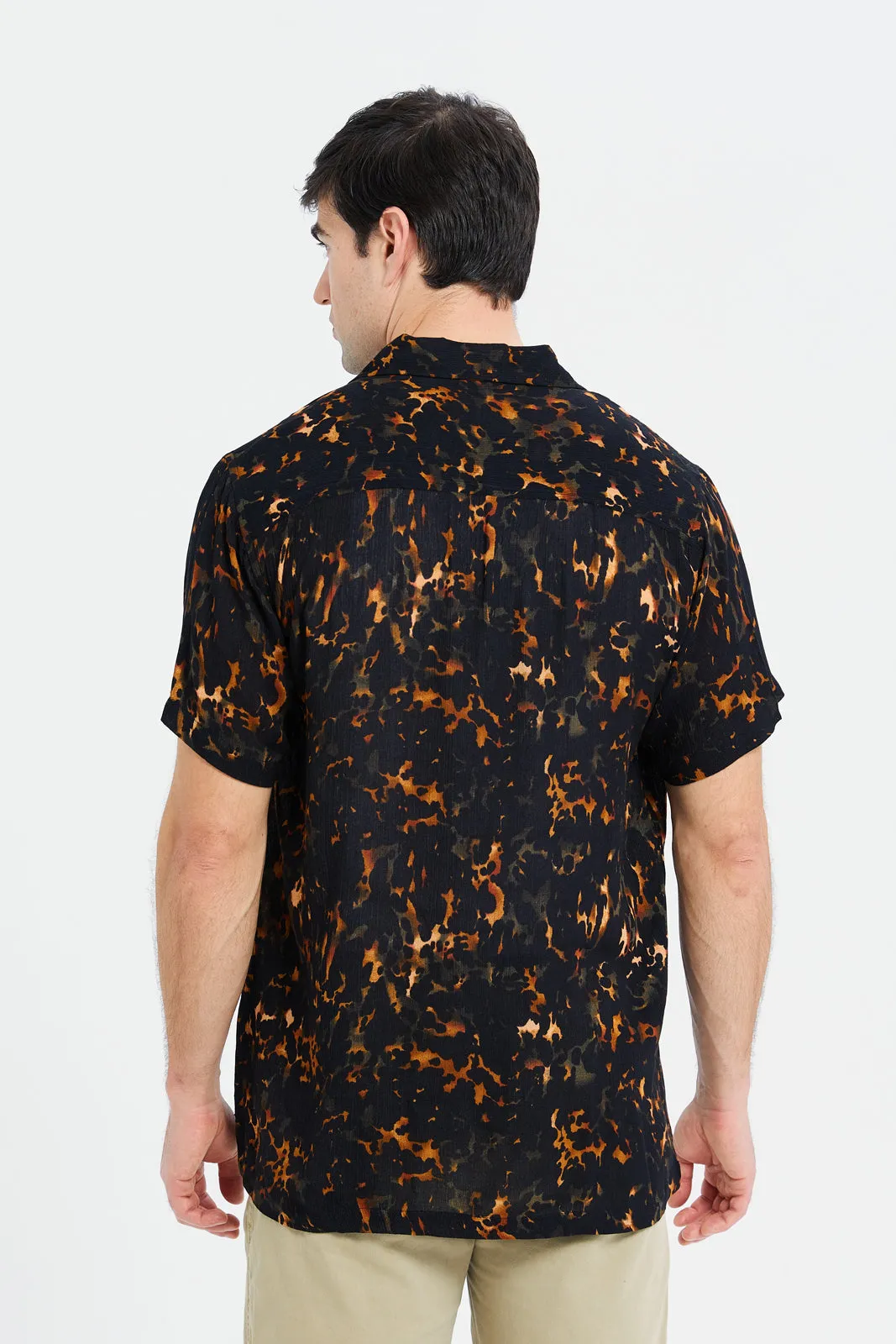 Men Black Dawn Print Crepe Shirt