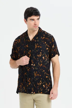 Men Black Dawn Print Crepe Shirt