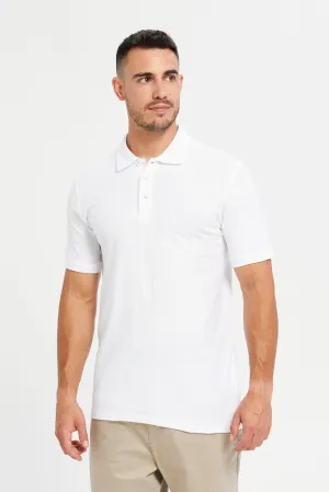 Men White Jacquard Polo T-Shirt