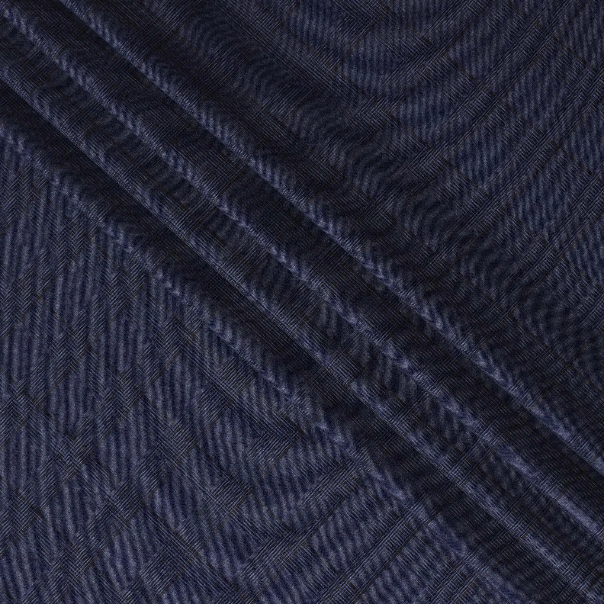 Navy Blue Super 130's Wool Fabric - Elegant Checked Pattern, 150cm Width - D18239