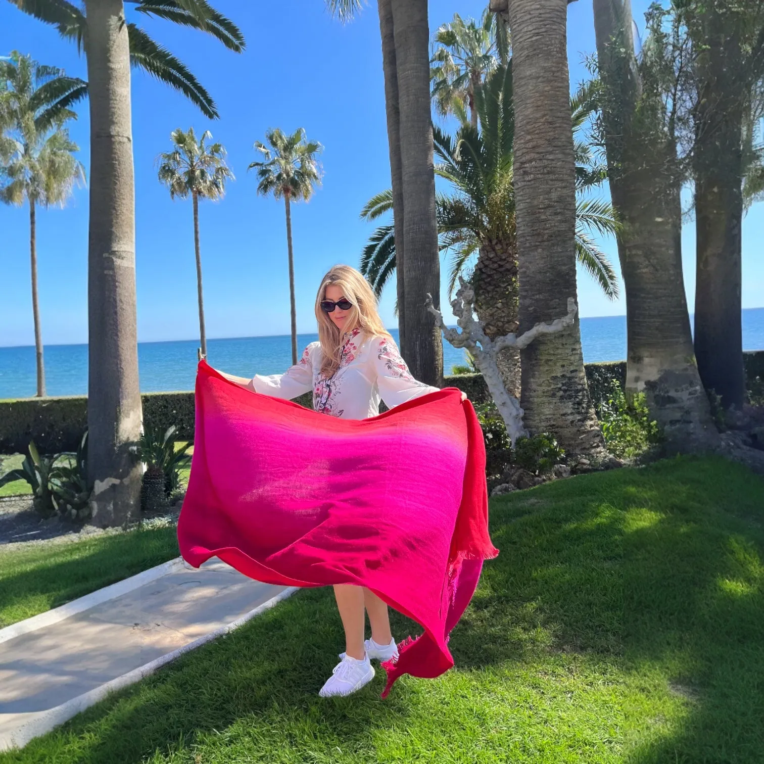 Ombre Cashmere Shawl in Pink, Orange and Magenta