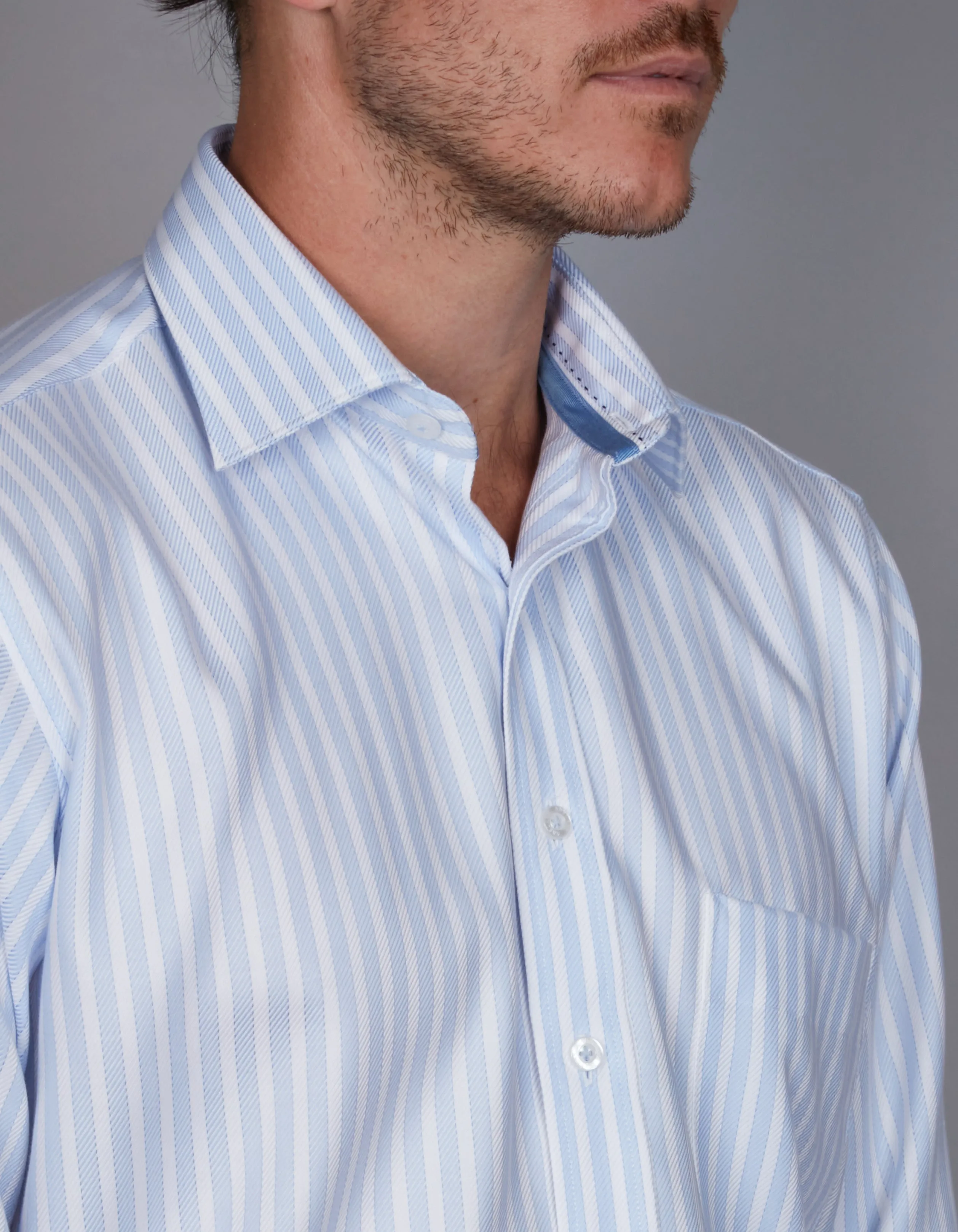 Oxford Business Shirt - Stripe - Sky Blue & White