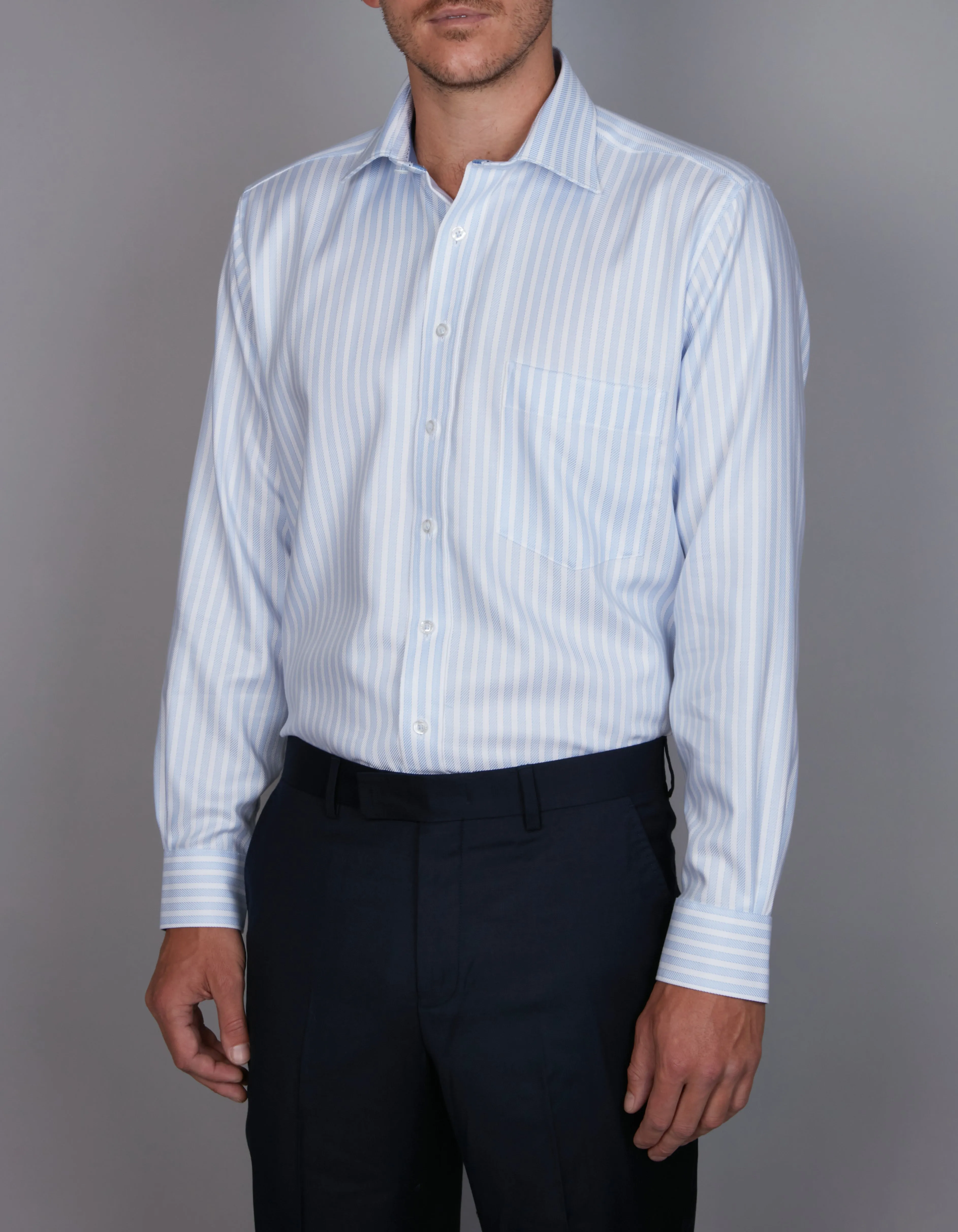 Oxford Business Shirt - Stripe - Sky Blue & White