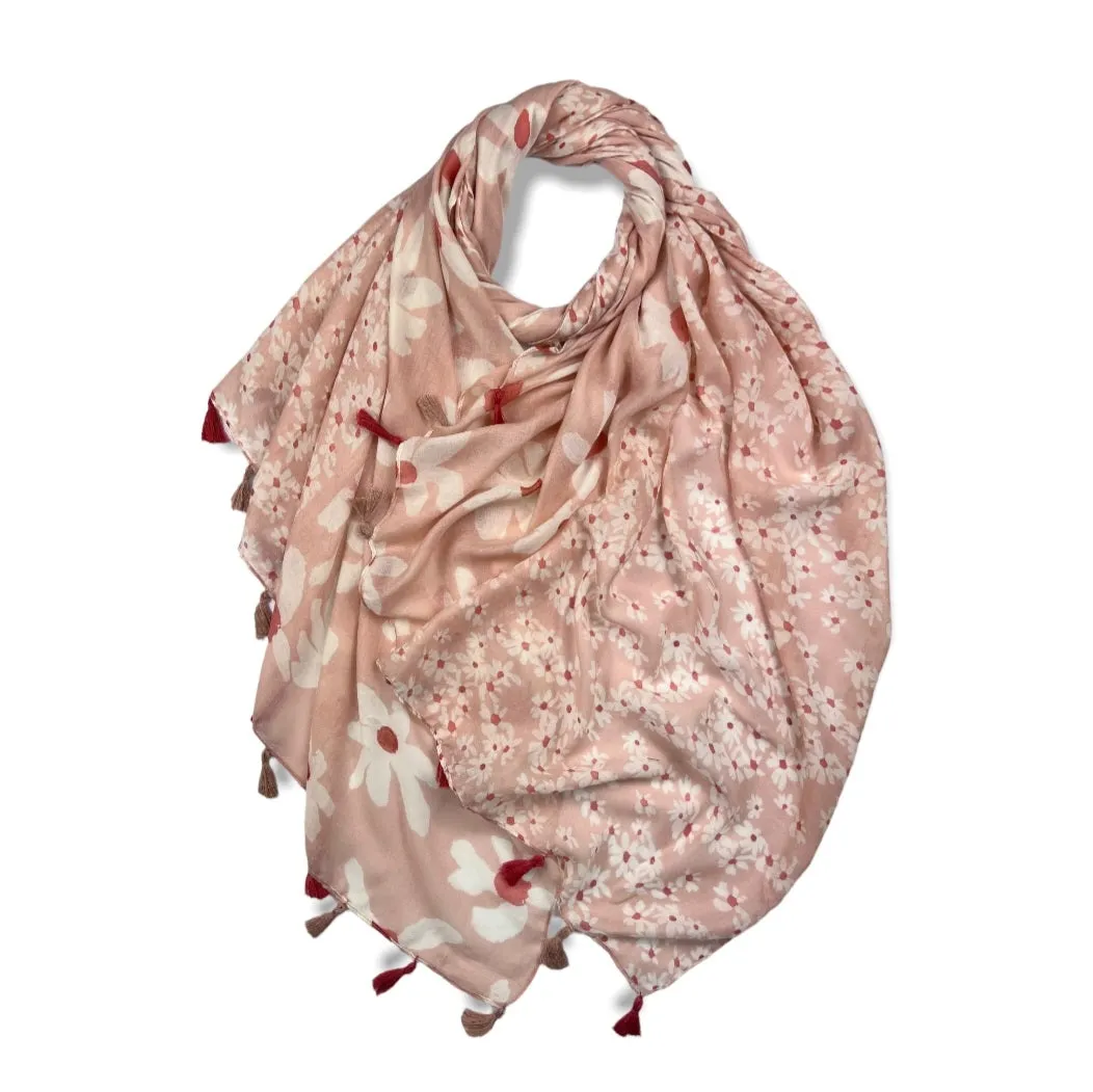 Pink Daisy Scarf with Tassels