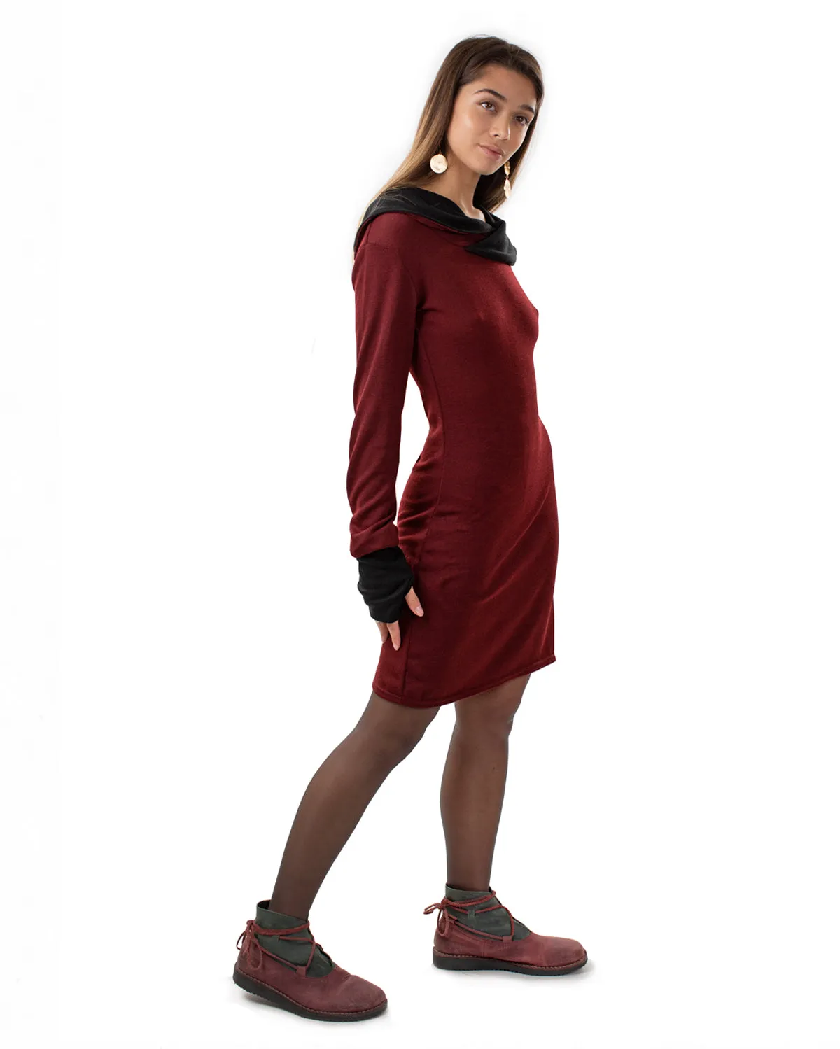 "Isha" Long Sleeved Pencil Dress Wine/Black