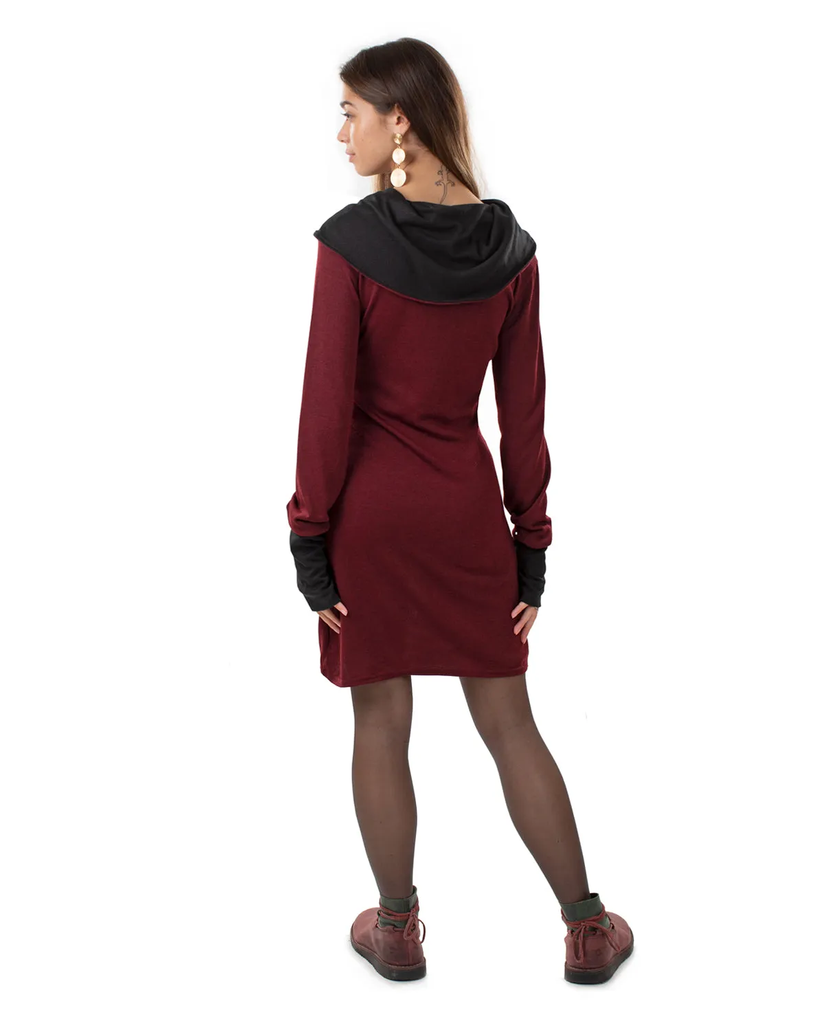 "Isha" Long Sleeved Pencil Dress Wine/Black