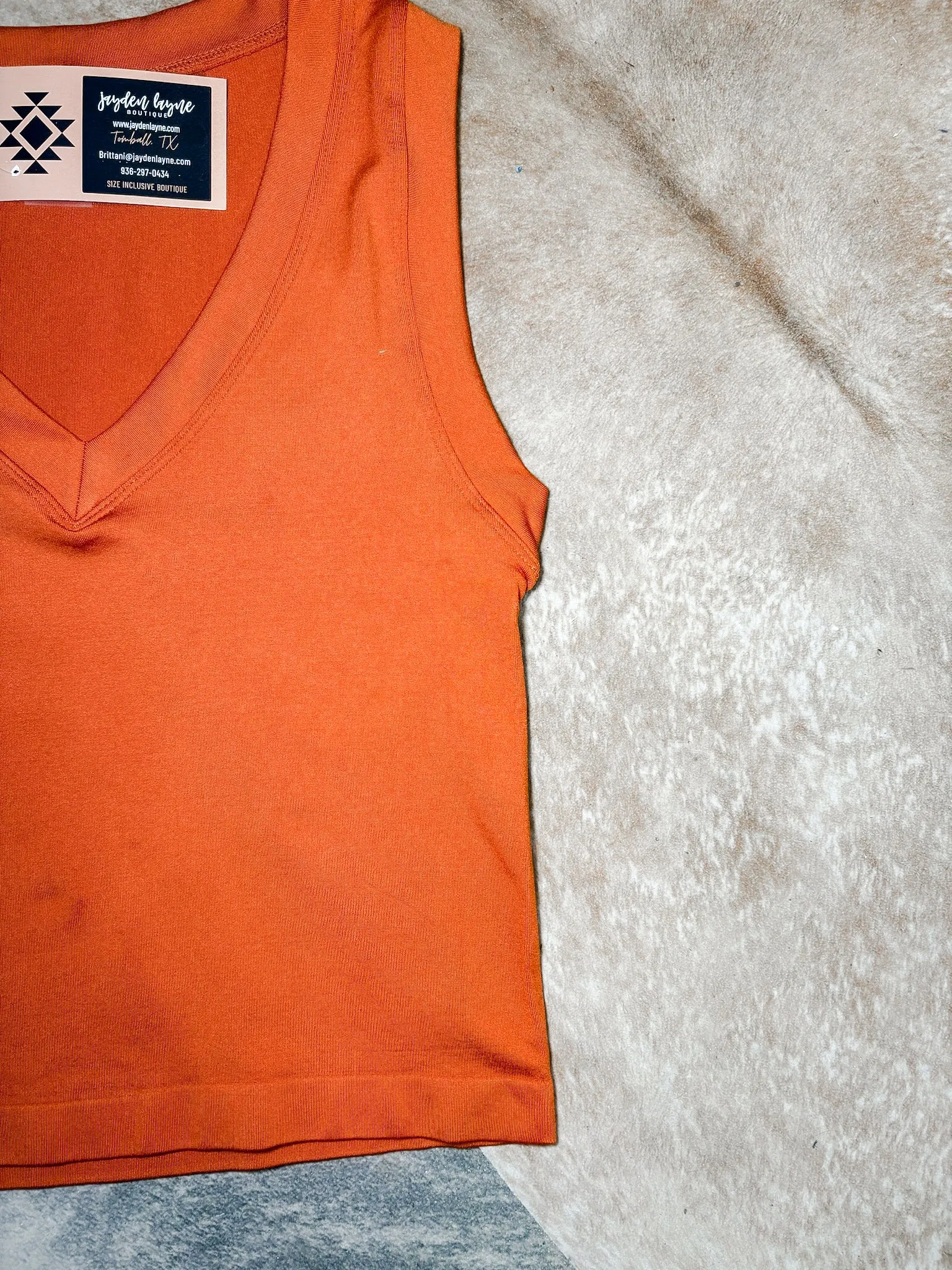 Rust V-neck Thick Band Crop Tank