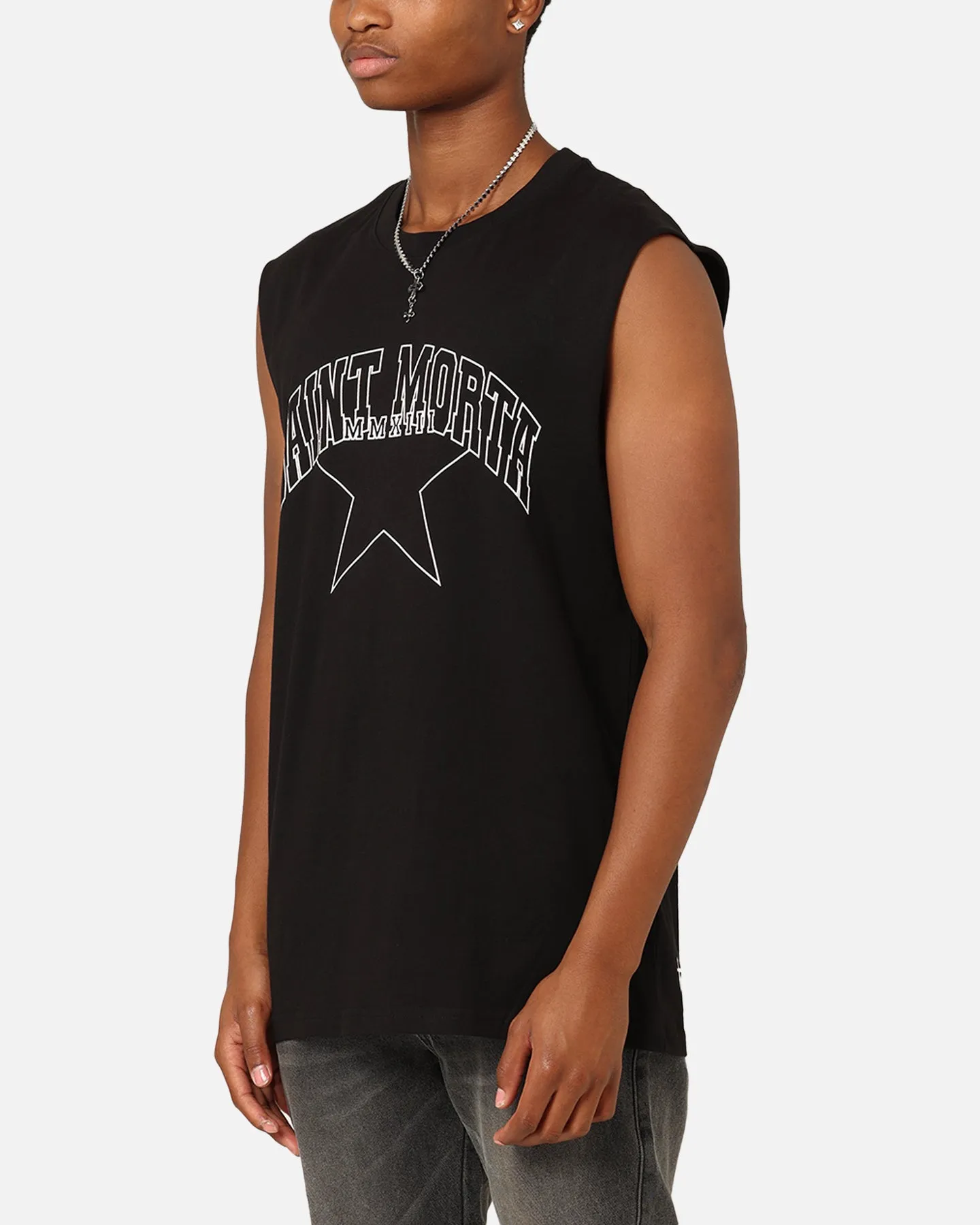 Saint Morta College Star Oversized Muscle T-Shirt Black