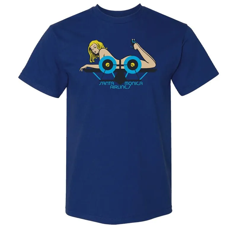 Santa Monica Airlines (SMA) GIRL ON A PLANE Navy Blue T-Shirts