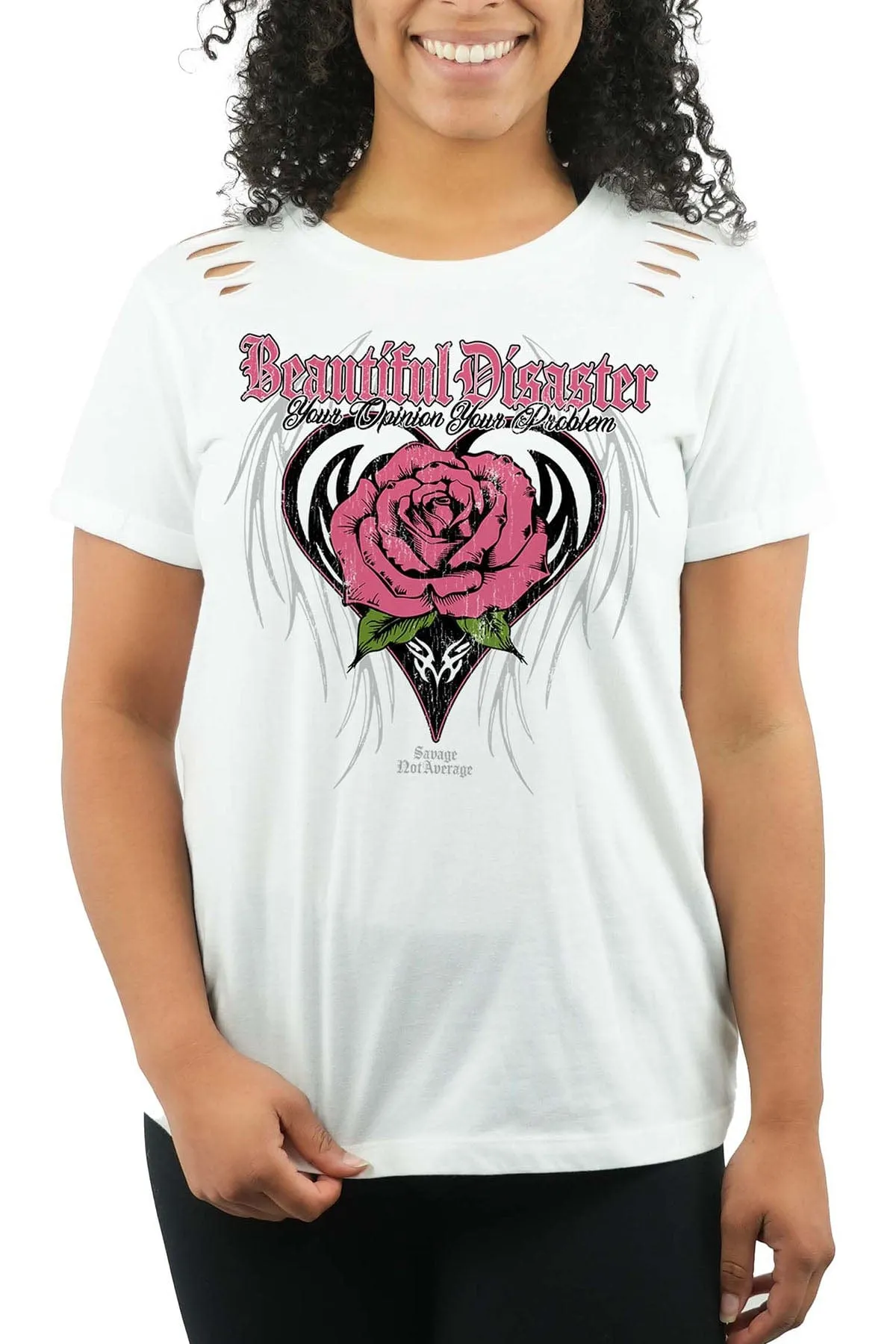 Savage Rose Slashed Shoulder Tee