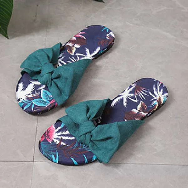 sealbeer - Green Casual Daily Patchwork With Bow Round Comfortable Shoes