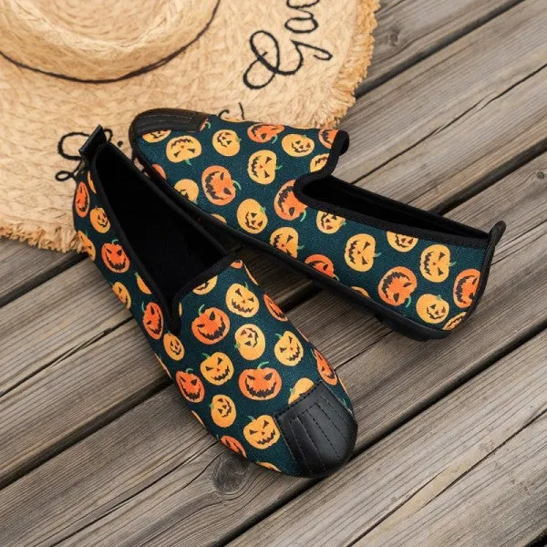 sealbeer - Halloween Cream White Casual Patchwork Printing Round Comfortable Flats Shoes