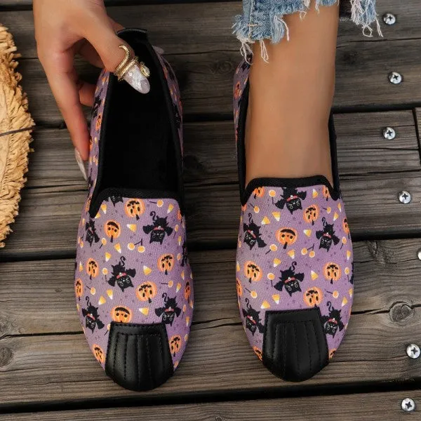 sealbeer - Halloween Cream White Casual Patchwork Printing Round Comfortable Flats Shoes