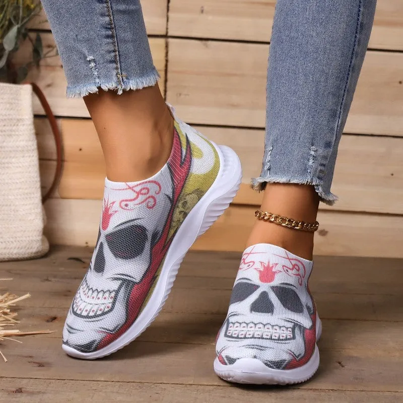 sealbeer - Halloween White Casual Patchwork Printing Round Comfortable Shoes