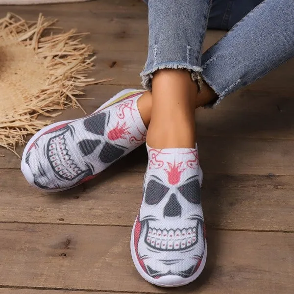 sealbeer - Halloween White Casual Patchwork Printing Round Comfortable Shoes