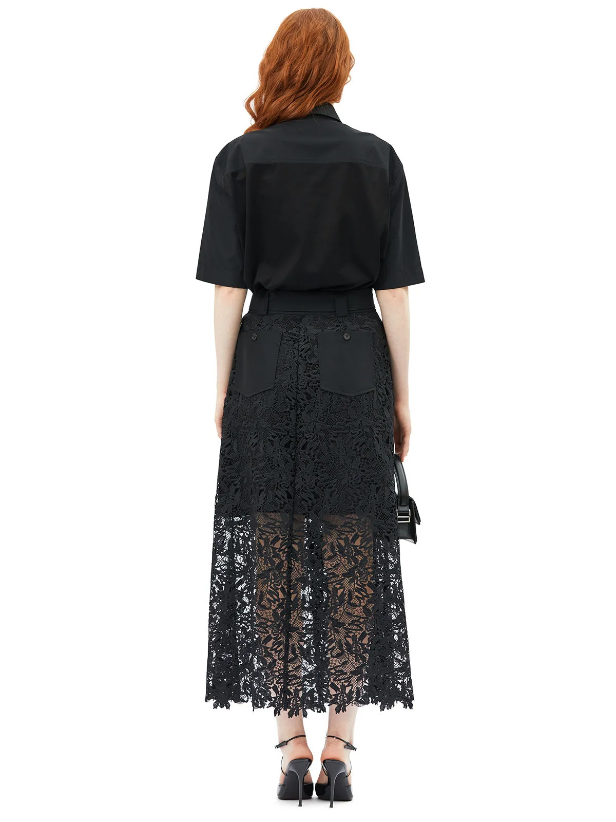 Semi Sheer Lace Midi Cargo Skirt