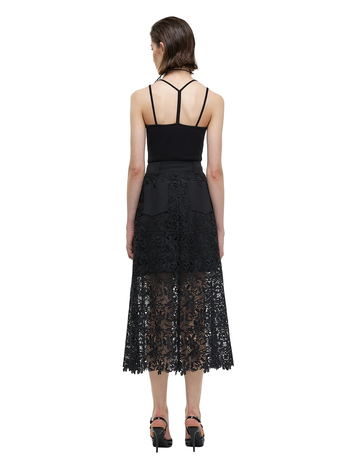 Semi Sheer Lace Midi Cargo Skirt