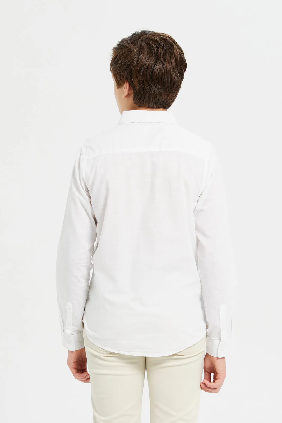 Senior Boys White Printed Zipper Shirt