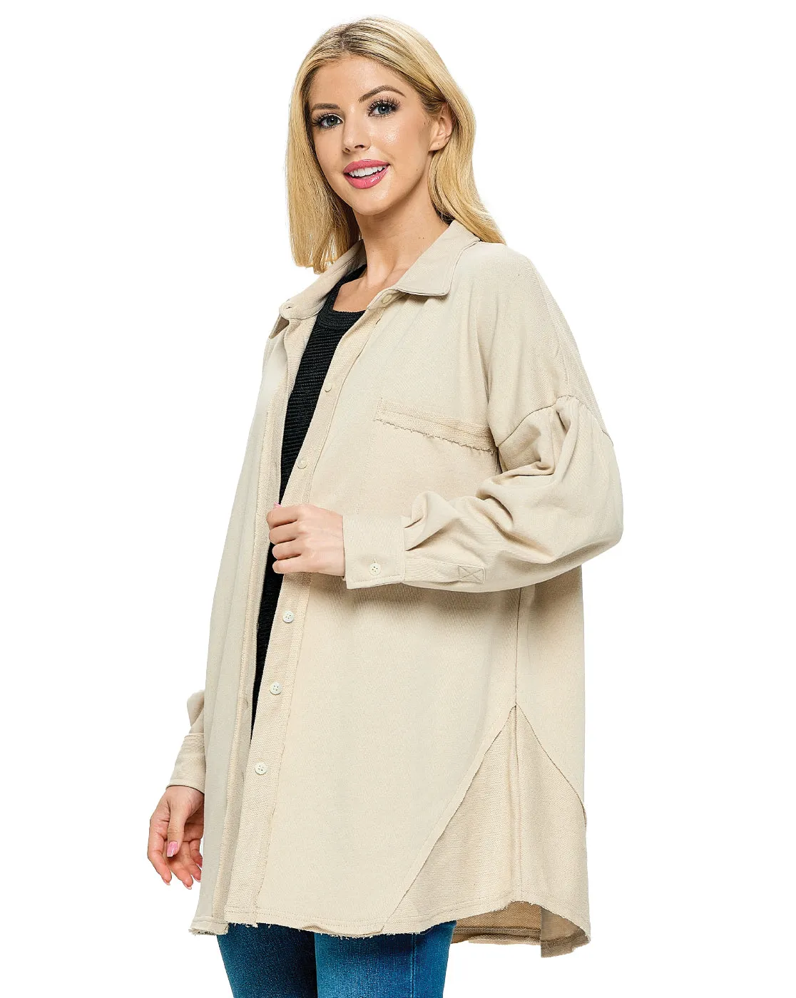 Shacket Overisized Casual Puff Sleeves