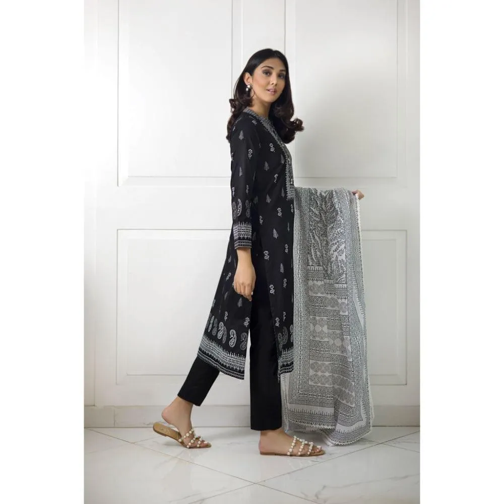 Shehrnaz - SHK-1009 - Black - Block Print - 3 Piece