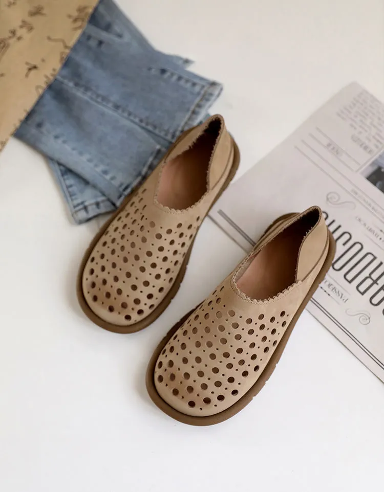 Soft Leather Comfortable Hollow Flat Shoes