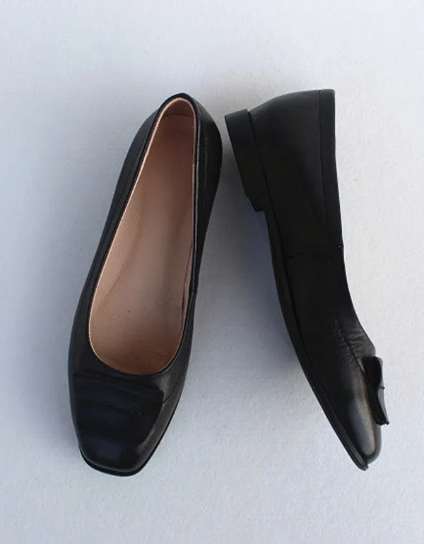 Summer Square Head Comfortable Leather Flats