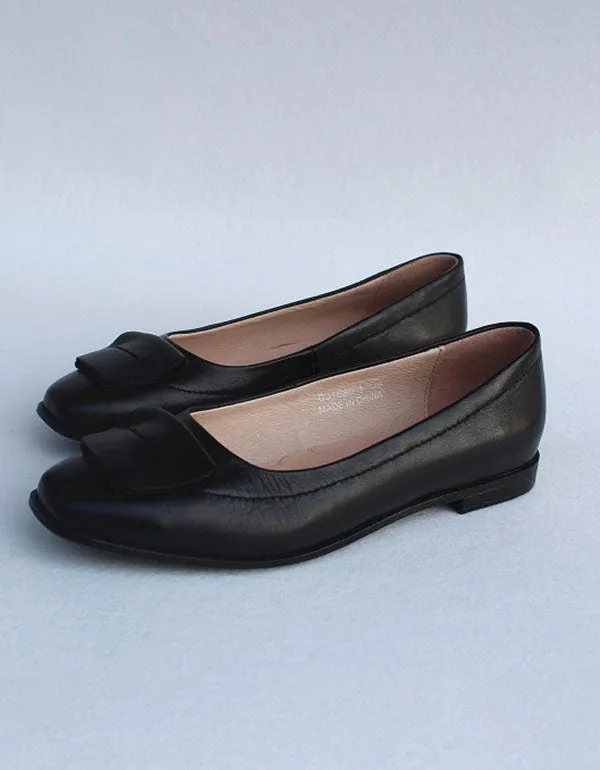 Summer Square Head Comfortable Leather Flats