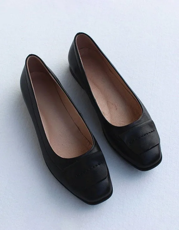 Summer Square Head Comfortable Leather Flats