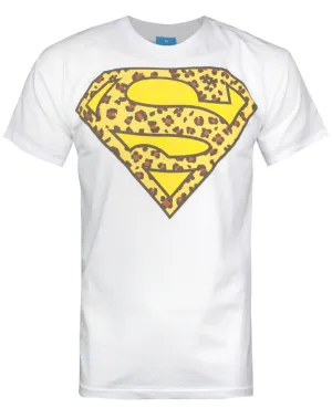 Superman Leopard Logo Men's White T-Shirt Superhero Tee