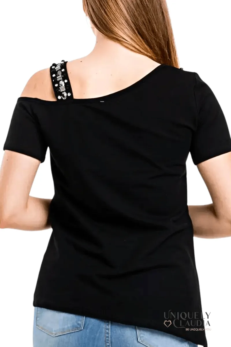 Tania One-Shoulder Studded Tee