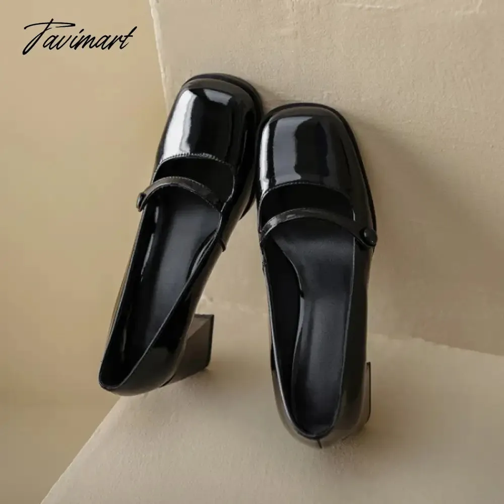 Tavimart Dark brown retro Mary Jane high heels simple and comfortable women's single shoes