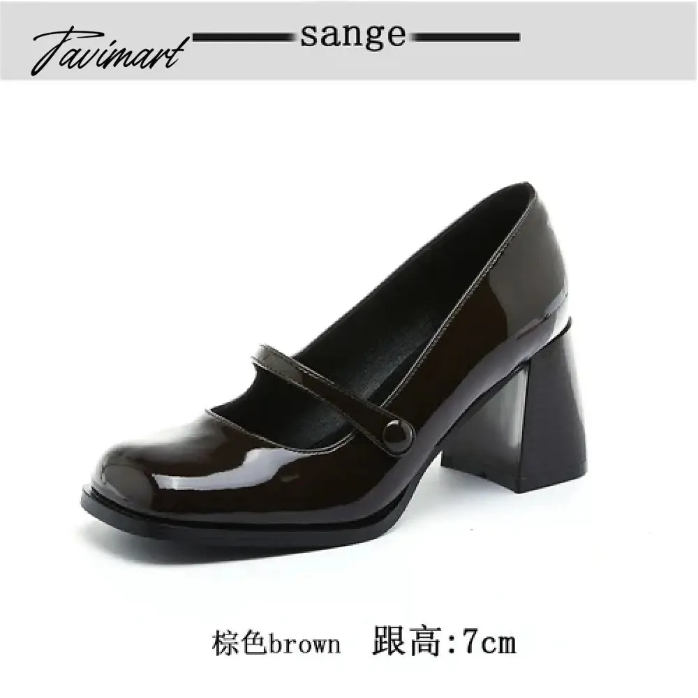 Tavimart Dark brown retro Mary Jane high heels simple and comfortable women's single shoes