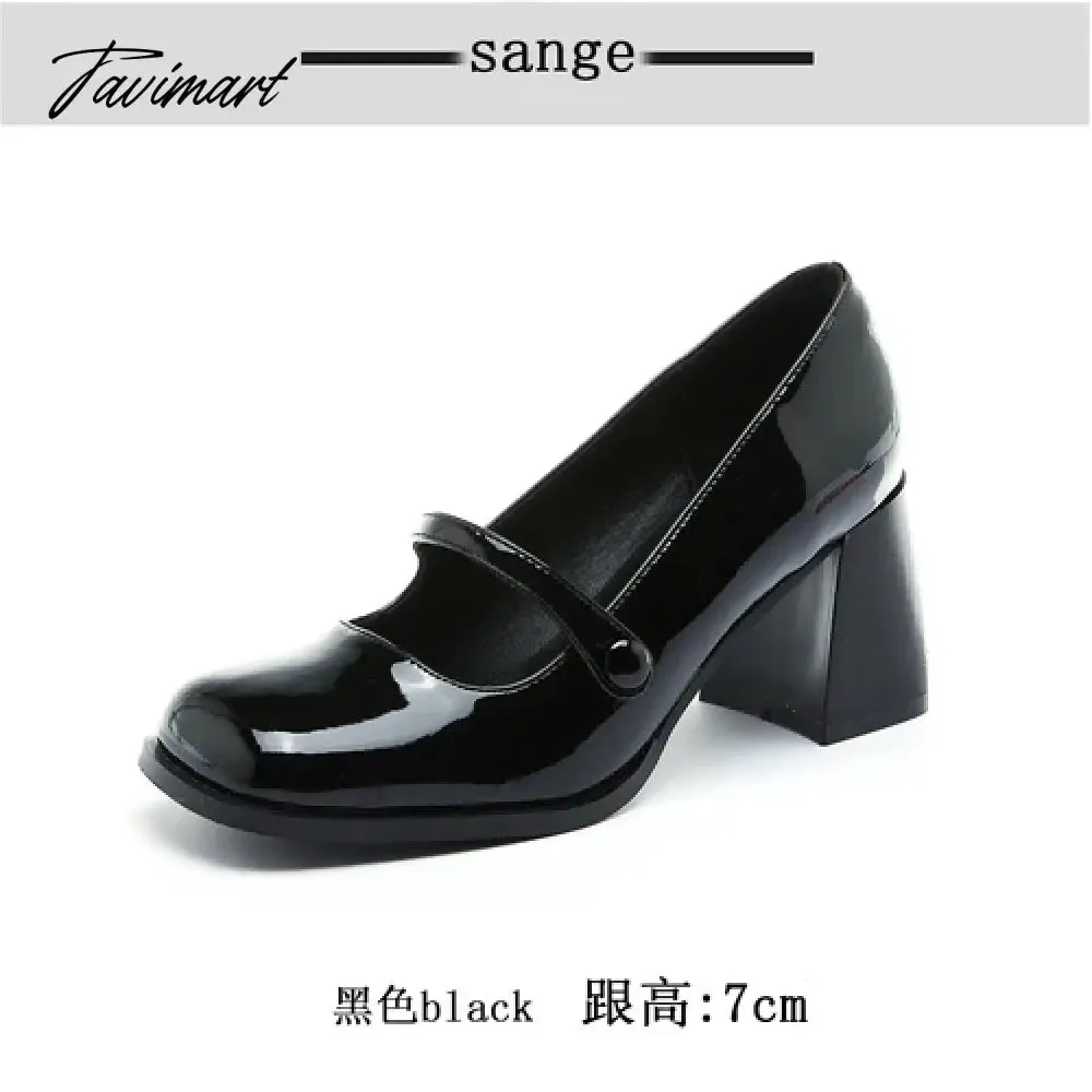 Tavimart Dark brown retro Mary Jane high heels simple and comfortable women's single shoes