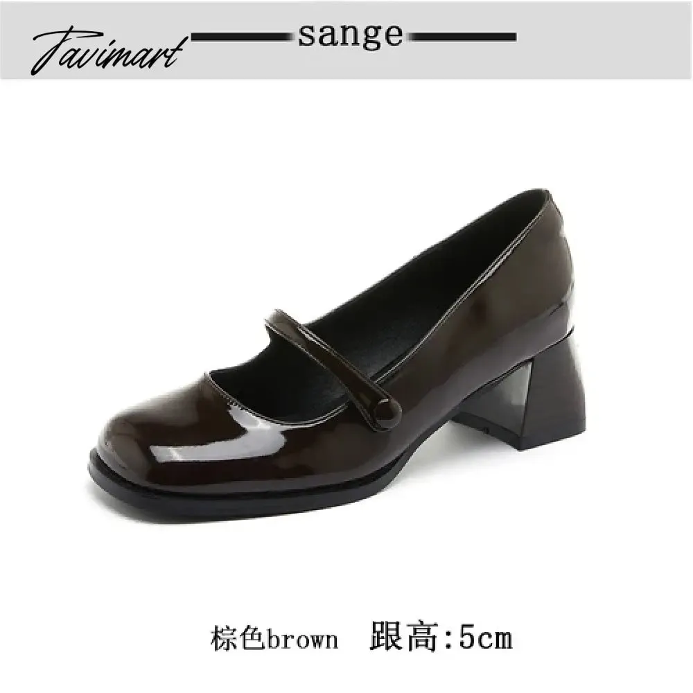 Tavimart Dark brown retro Mary Jane high heels simple and comfortable women's single shoes